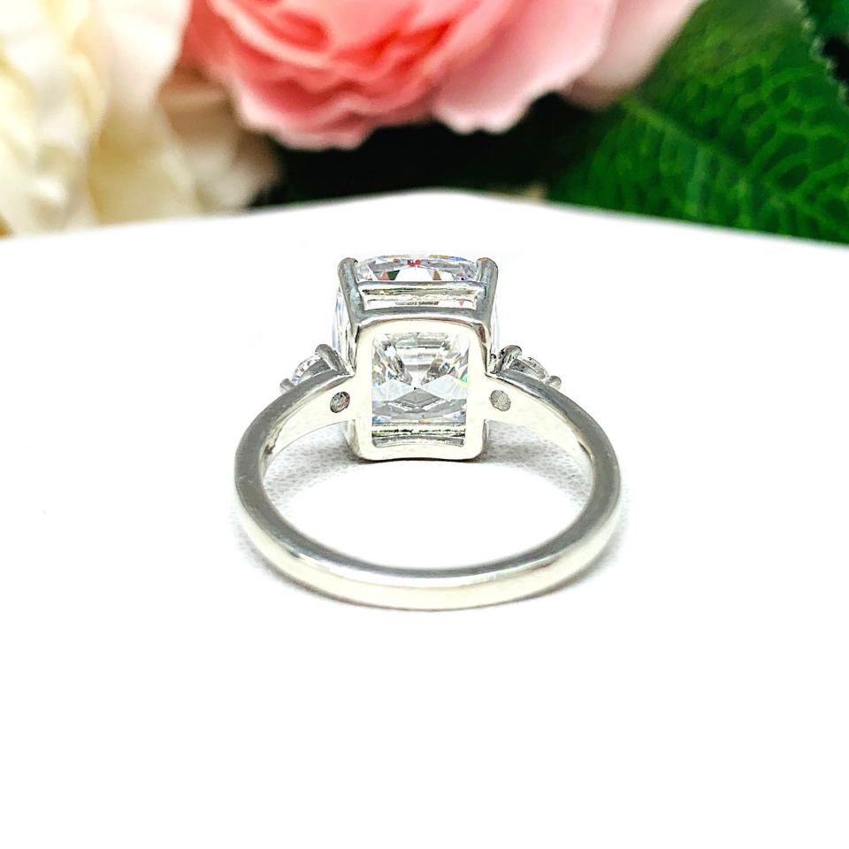 Cushion-Cut CZ 3-Stone Engagement Ring • 12x10mm, Sterling Silver, Size 7