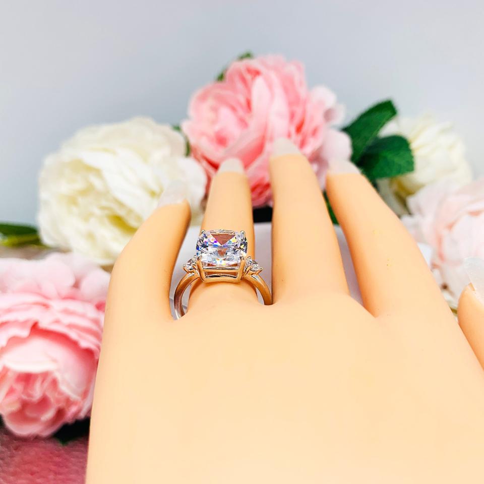 Cushion-Cut CZ 3-Stone Engagement Ring • 12x10mm, Sterling Silver, Size 7