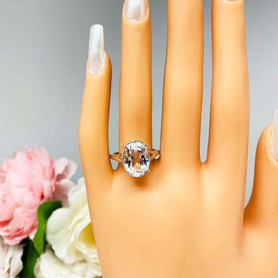 Natural White Topaz Oval Split Shank Statement Ring