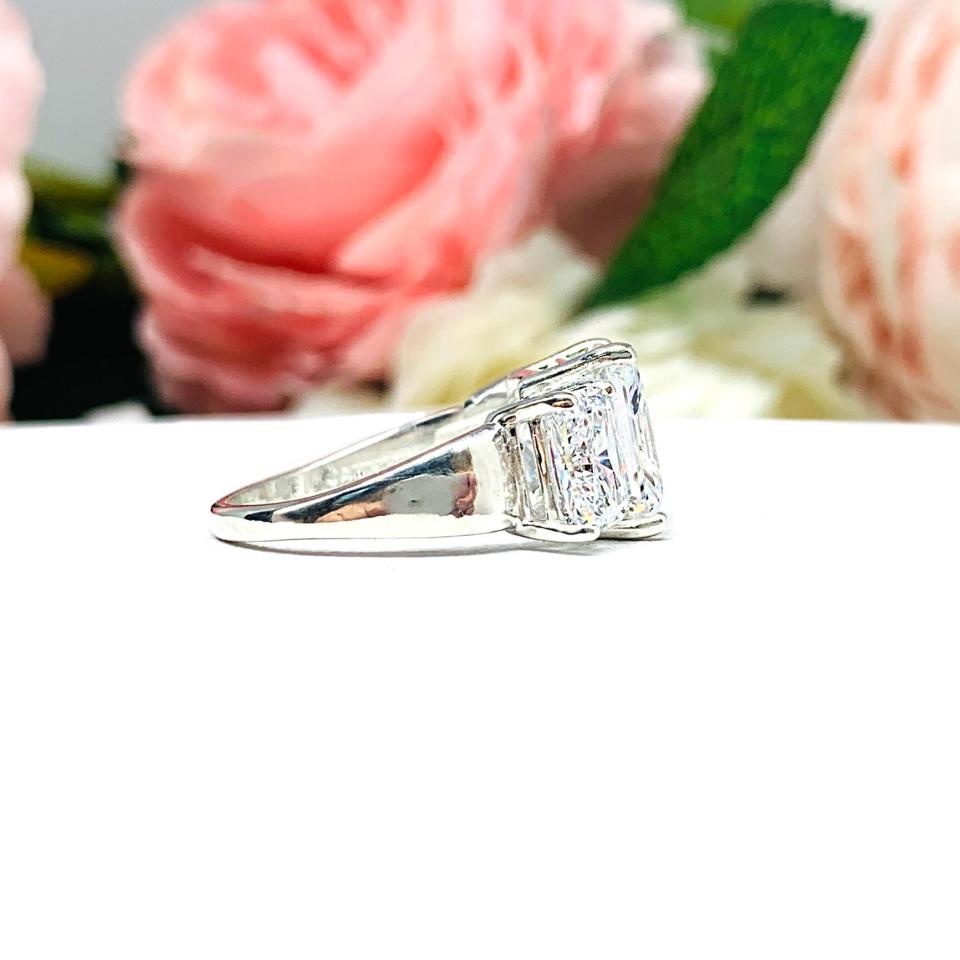 Radiant CZ Three Stone Sterling Silver Engagement Ring
