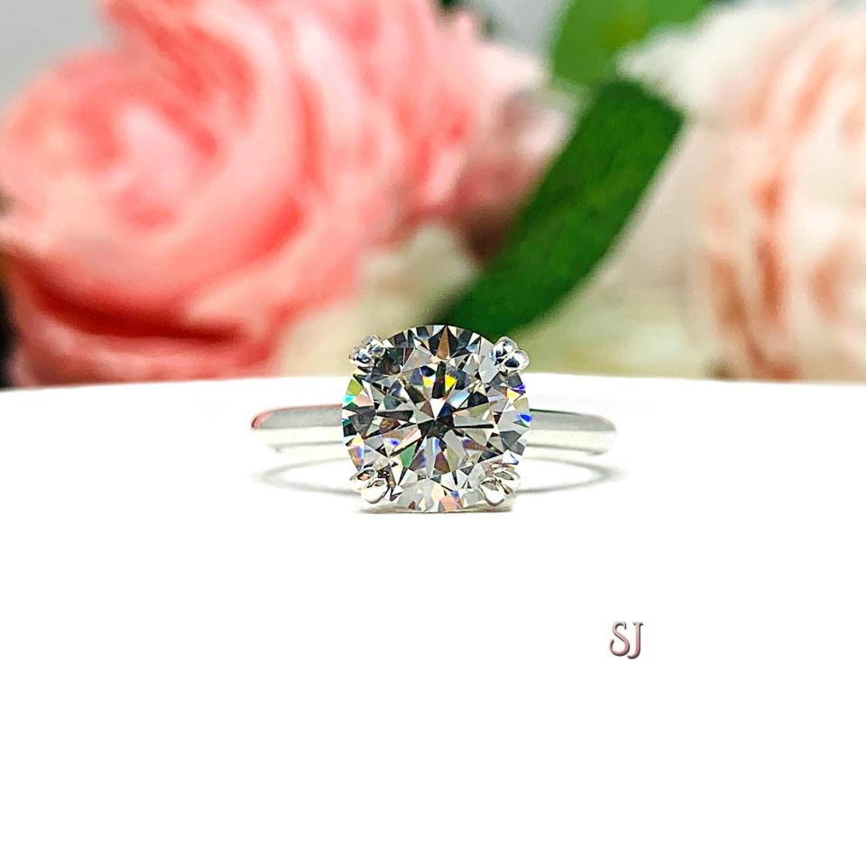 Round 9mm CZ Split Prong Sterling Silver Engagement Ring