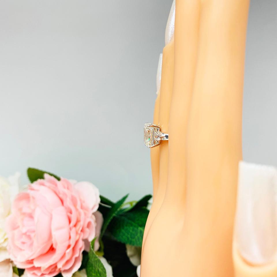 Elongated Cushion Near Colorless CZ Engagement Ring Round Accents