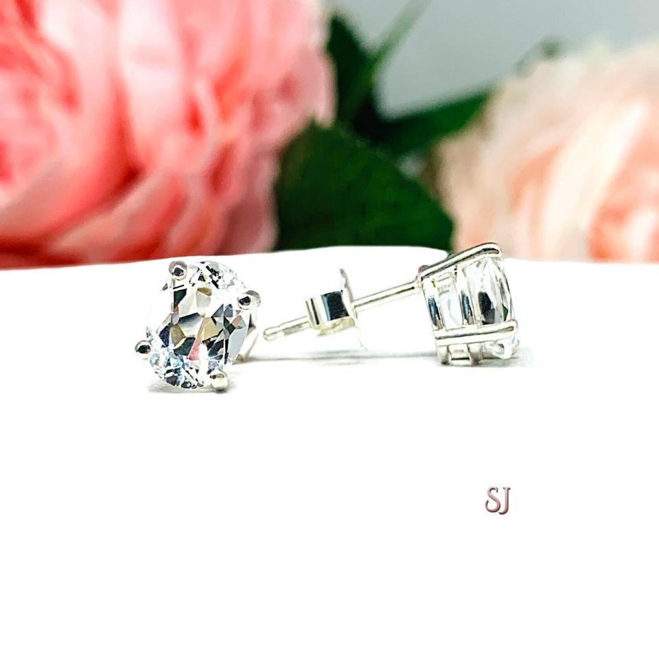 Natural White Topaz Oval Stud Earrings