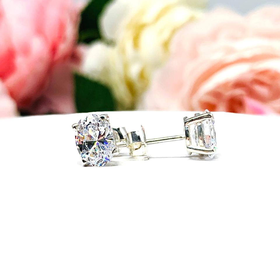 Oval Cubic Zirconia Sterling Silver Stud Earrings