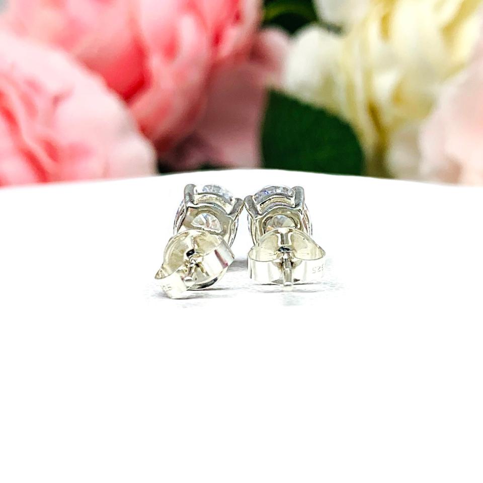 Oval Cubic Zirconia Sterling Silver Stud Earrings