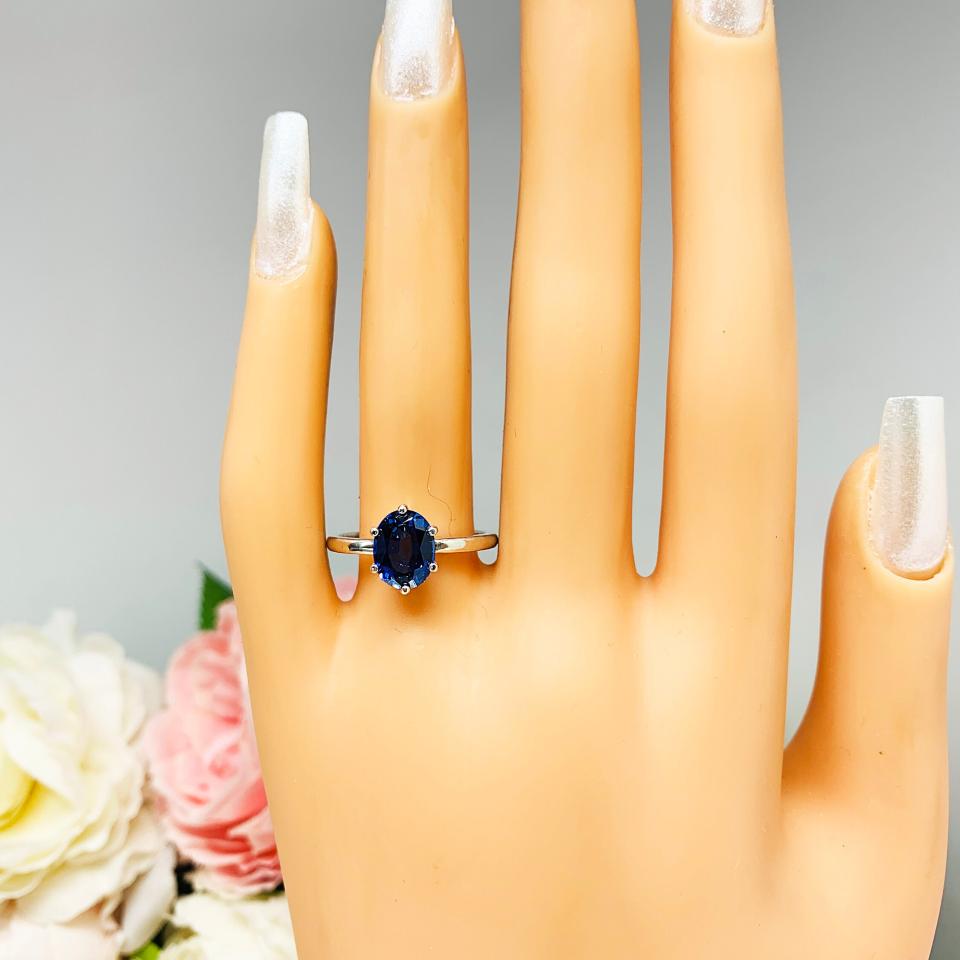 Lab Blue Sapphire Oval 6 Prong Ring