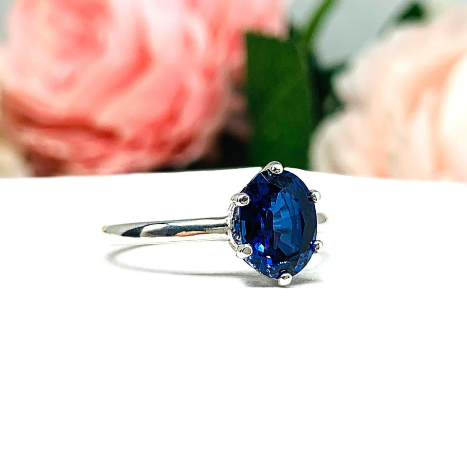 Lab Blue Sapphire Oval 6 Prong Ring