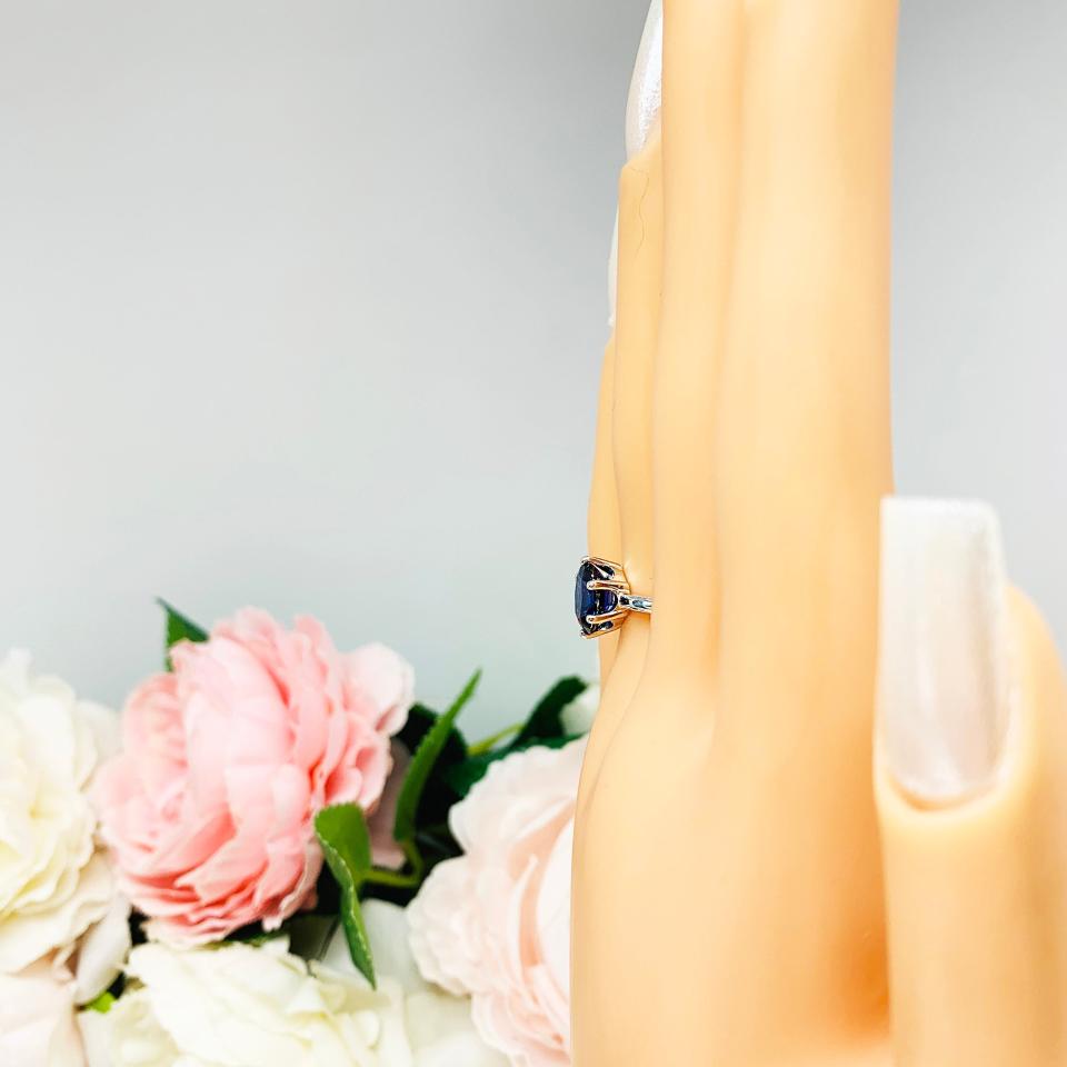 Lab Blue Sapphire Oval 6 Prong Ring