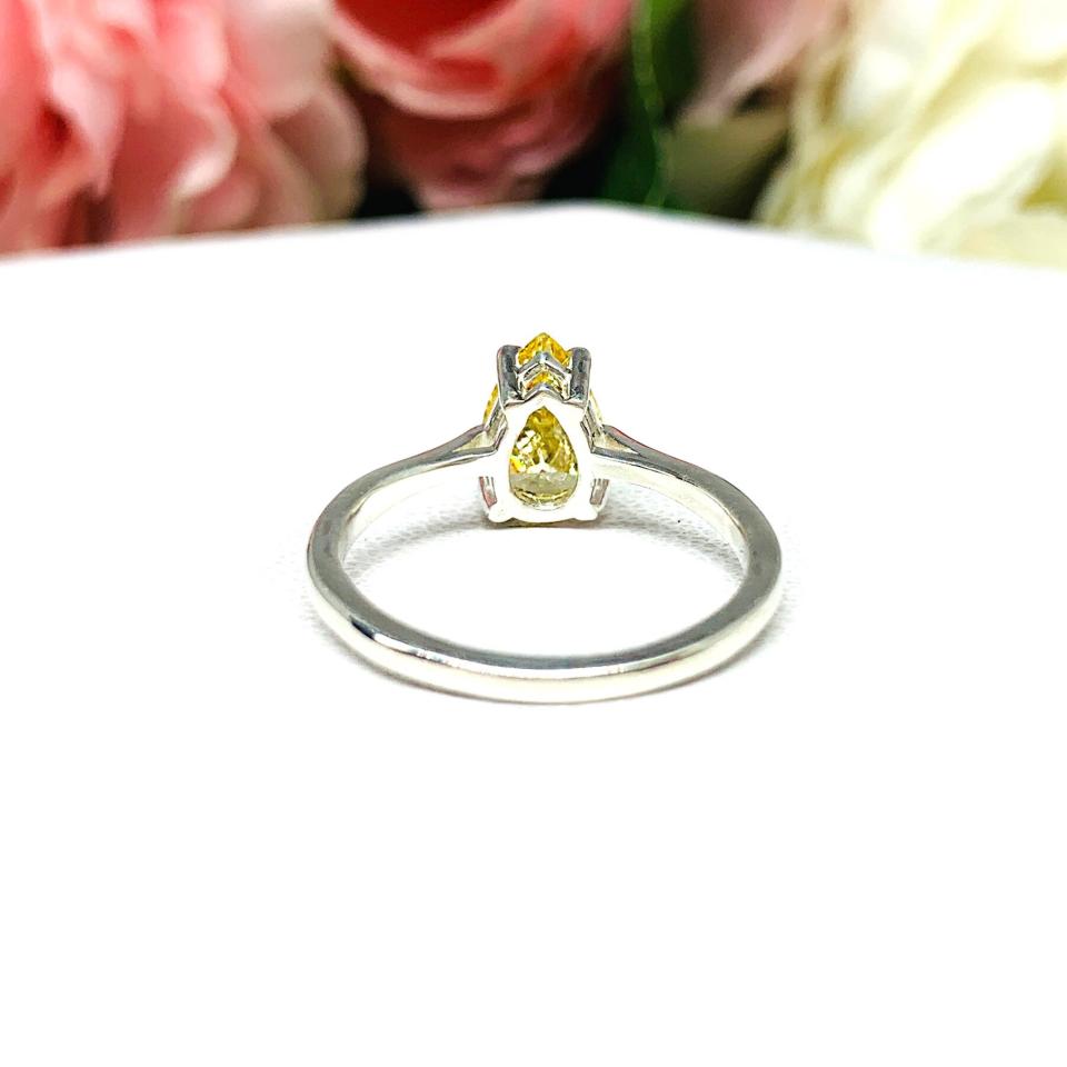 Canary Yellow Pear-Cut CZ Engagement Ring • 9x6mm, Sterling Silver, Size 7