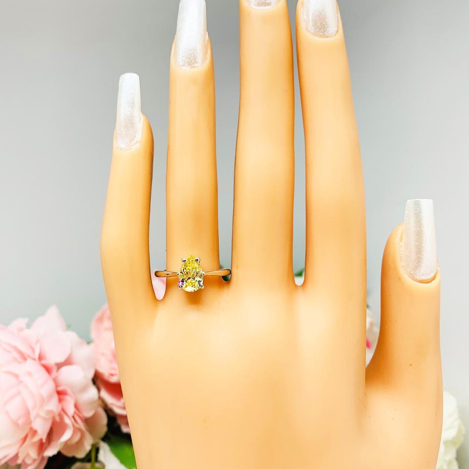 Canary Yellow Pear-Cut CZ Engagement Ring • 9x6mm, Sterling Silver, Size 7