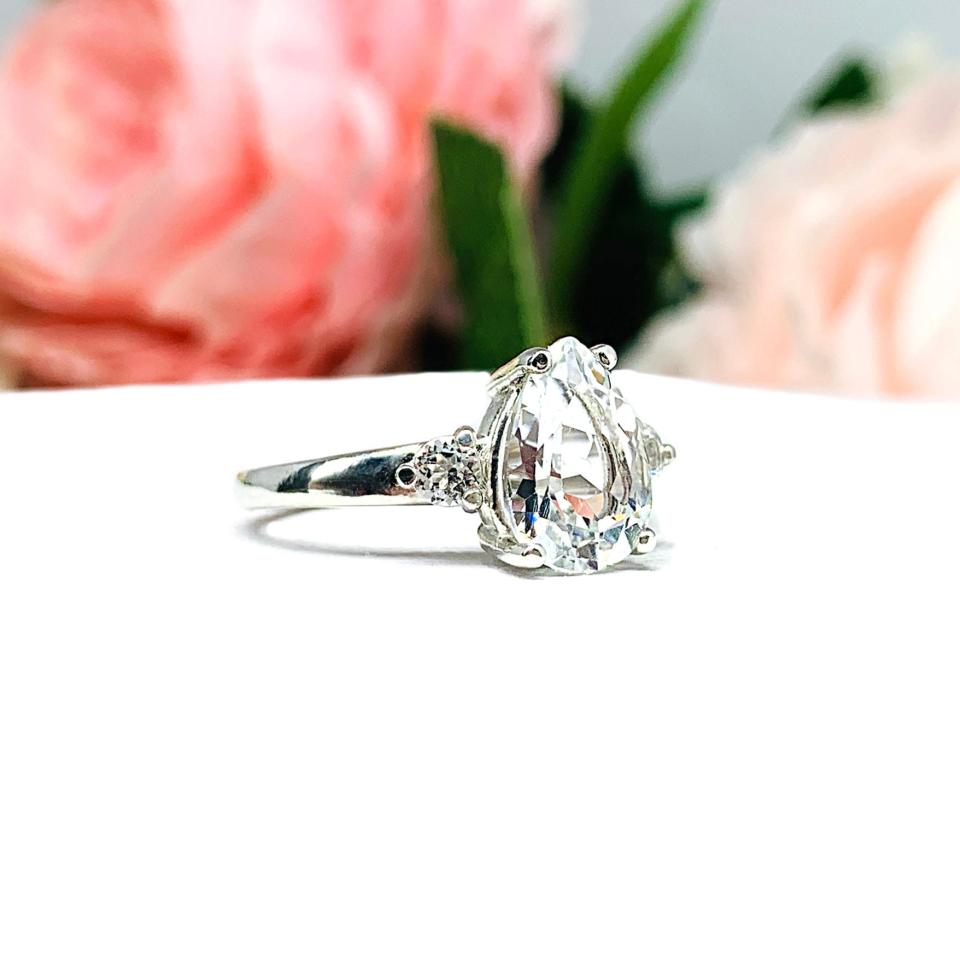 Natural White Topaz Pear Round Accents Engagement Ring