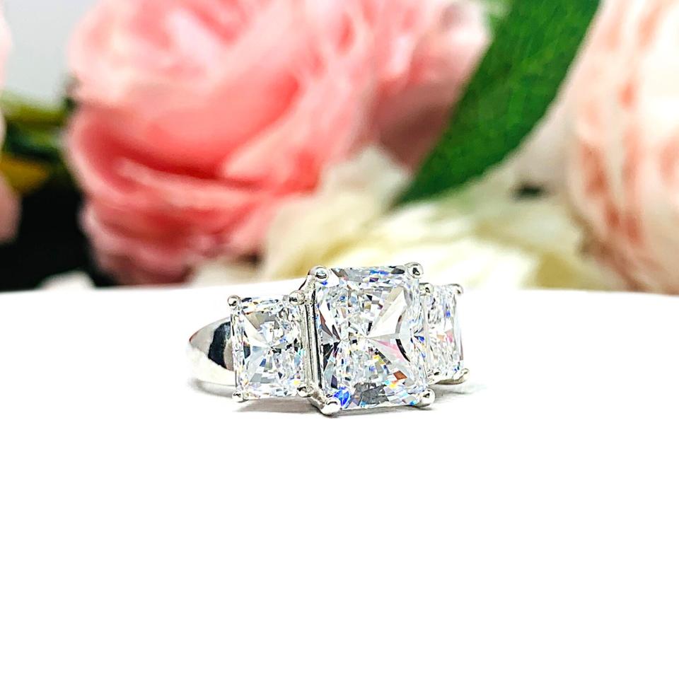 Radiant CZ Three Stone Sterling Silver Engagement Ring