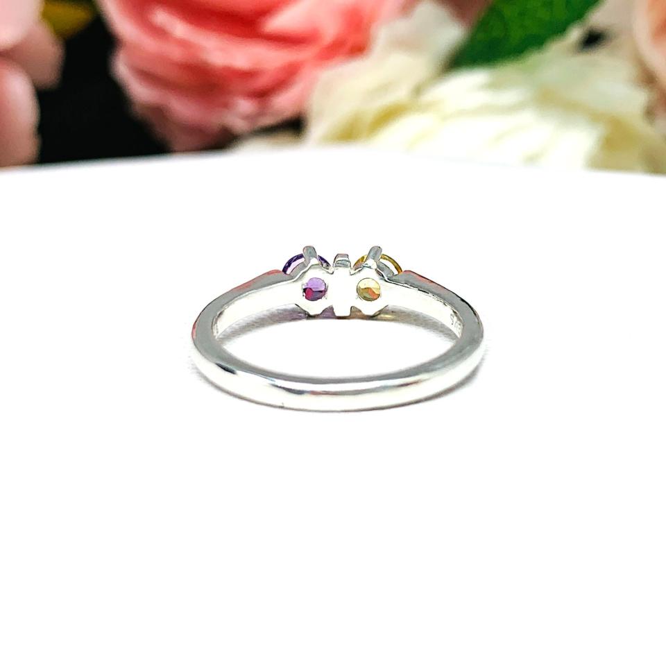 February Amethyst and November Citrine Two Stone Mother Family Birthstone Ring 4mm Round SIZE 6 FINAL SALE