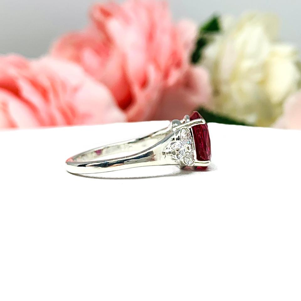 Lab Ruby Oval CZ Accented Ring