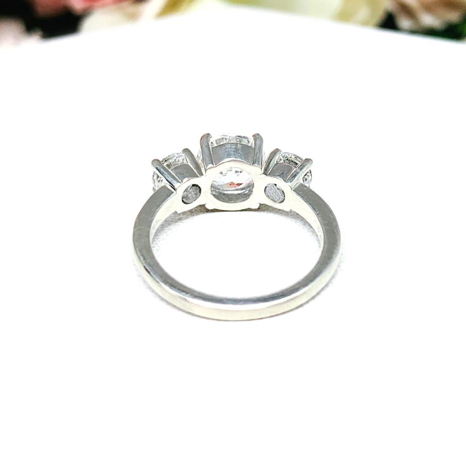 Lab White Sapphire Round Three Stone Engagement Ring