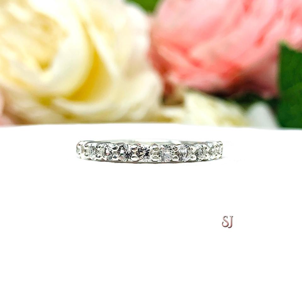 Natural White Topaz Sterling Silver Band - 2.5mm round gemstones - Alternative wedding or anniversary ring