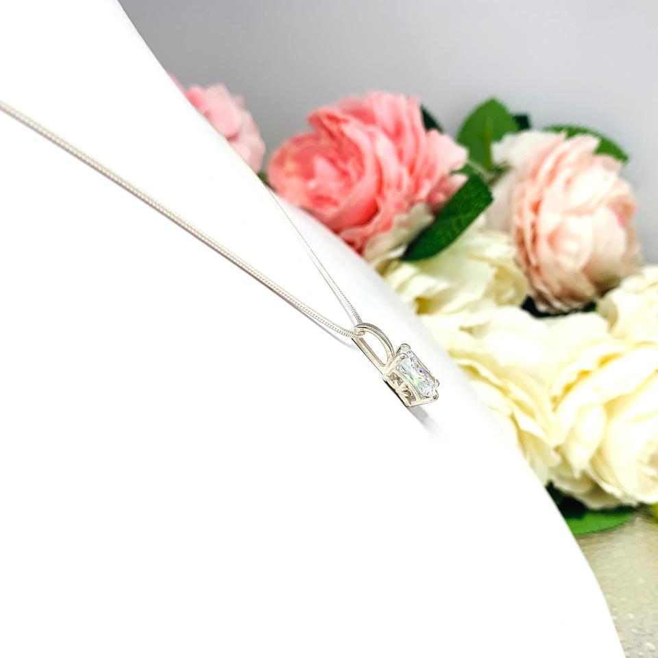 9x7mm Radiant Cubic Zirconia Claw Prong Pendant With Optional Chain FINAL SALE
