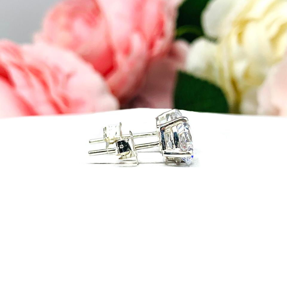 Oval Cubic Zirconia Sterling Silver Stud Earrings