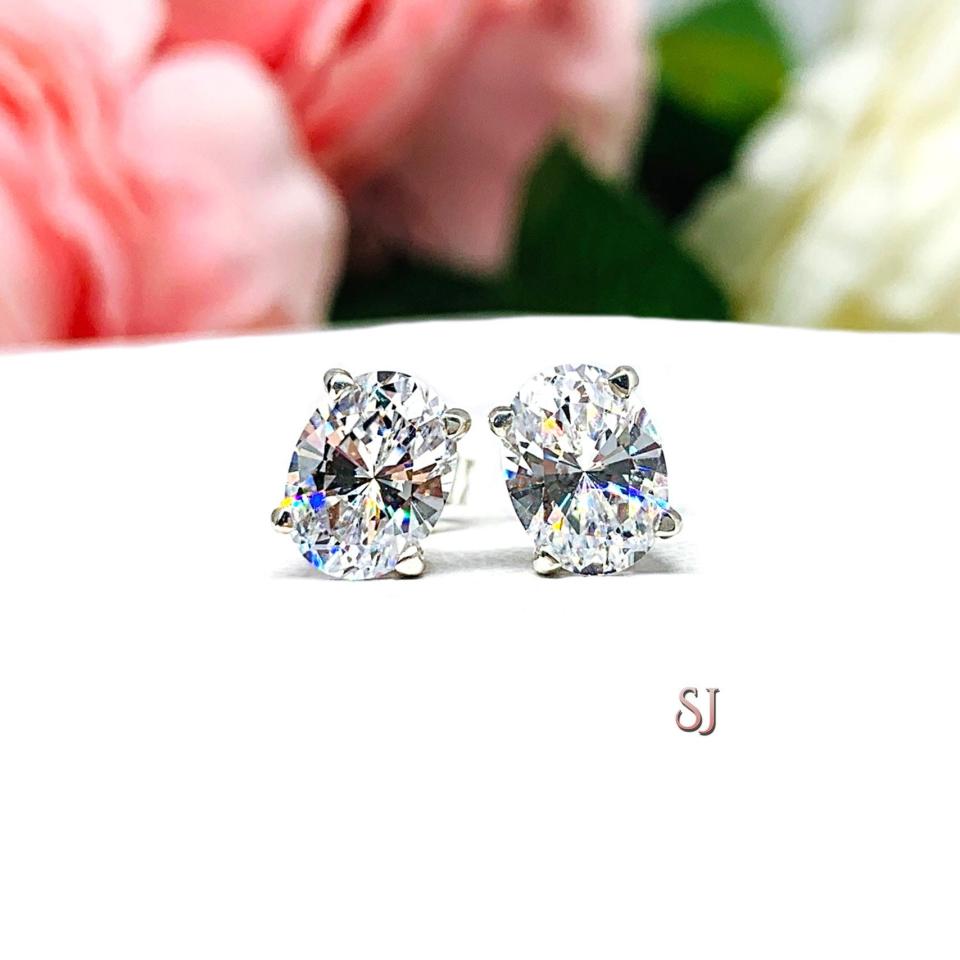 Oval Cubic Zirconia Sterling Silver Stud Earrings