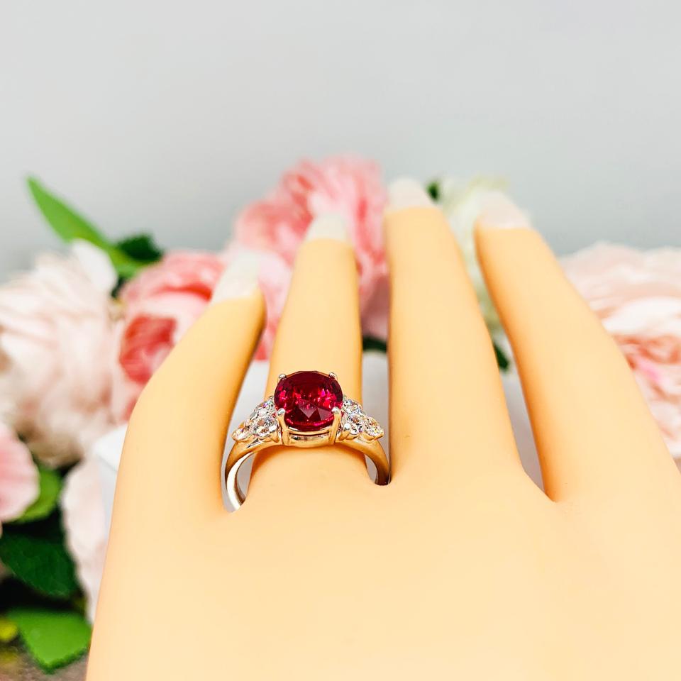 Lab Ruby Oval CZ Accented Ring