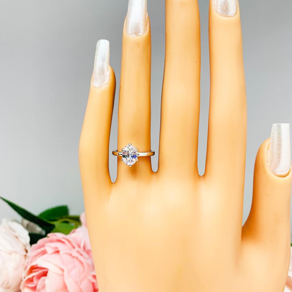 Oval CZ 6 Prong Engagement Ring 7x5mm 3/4 Carat 8x6mm 1.25 Carats