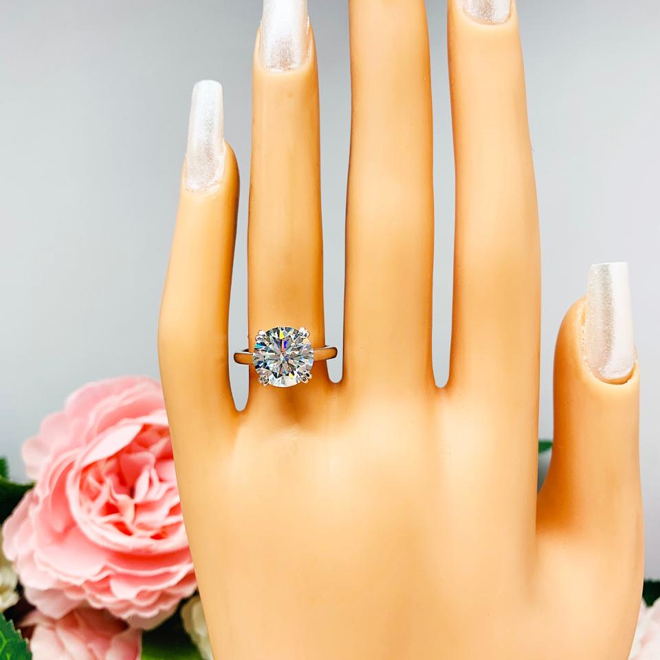 Round Steel Blue Moissanite Sterling Silver Engagement Ring Authentic 10.5mm 4.41 carats