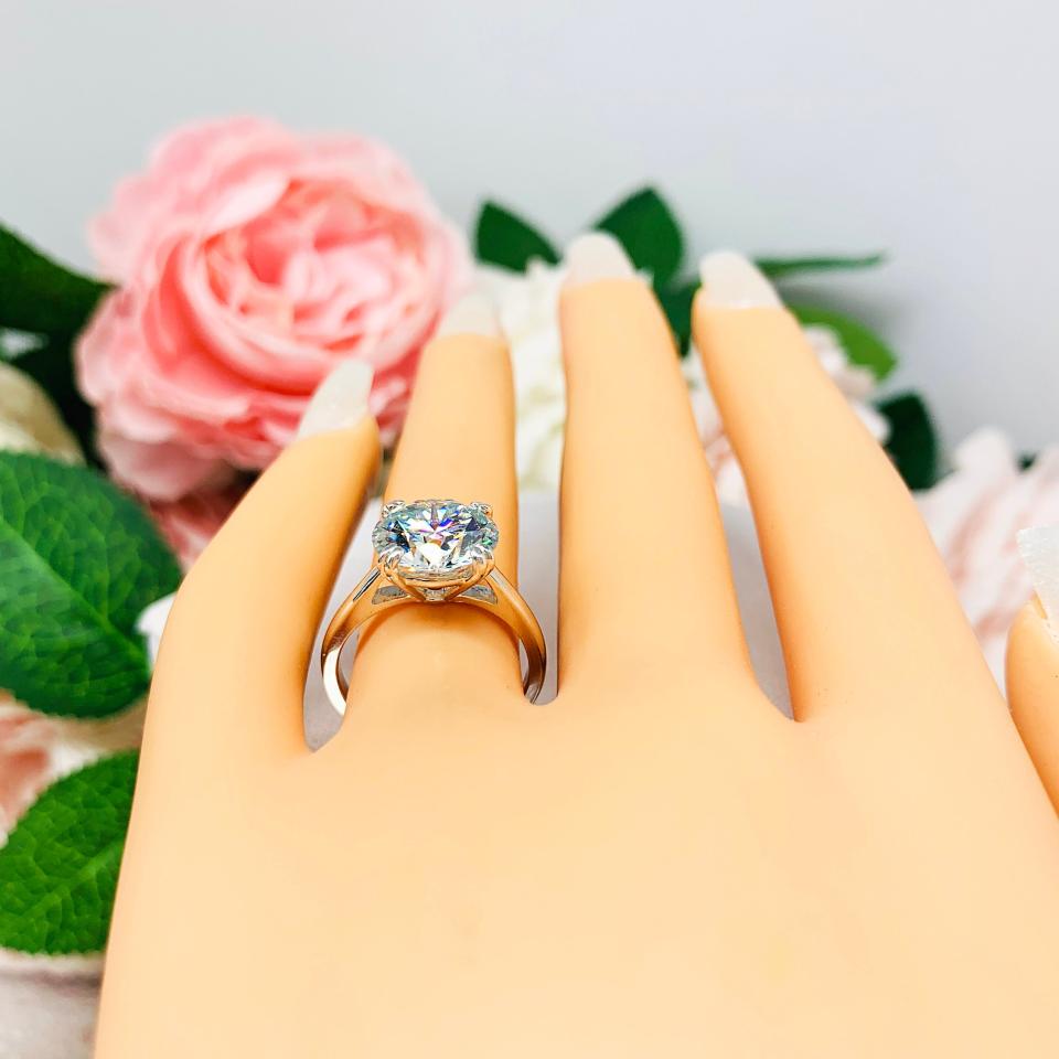 Round Steel Blue Moissanite Sterling Silver Engagement Ring Authentic 10.5mm 4.41 carats