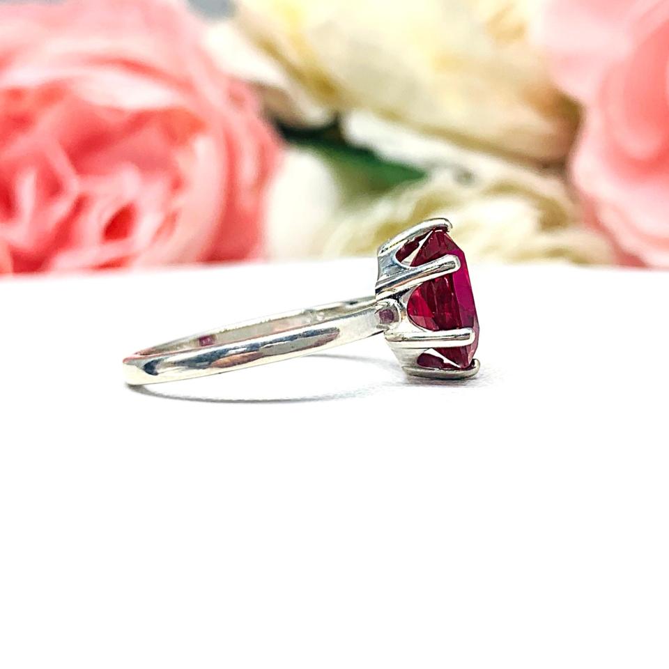 Lab Created Ruby Oval Six Prong Ring Sterling Silver