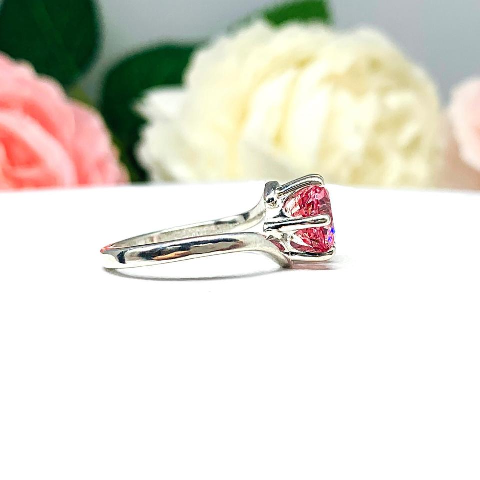 Lab Padparadscha Sapphire 8mm Round Ring Size 5