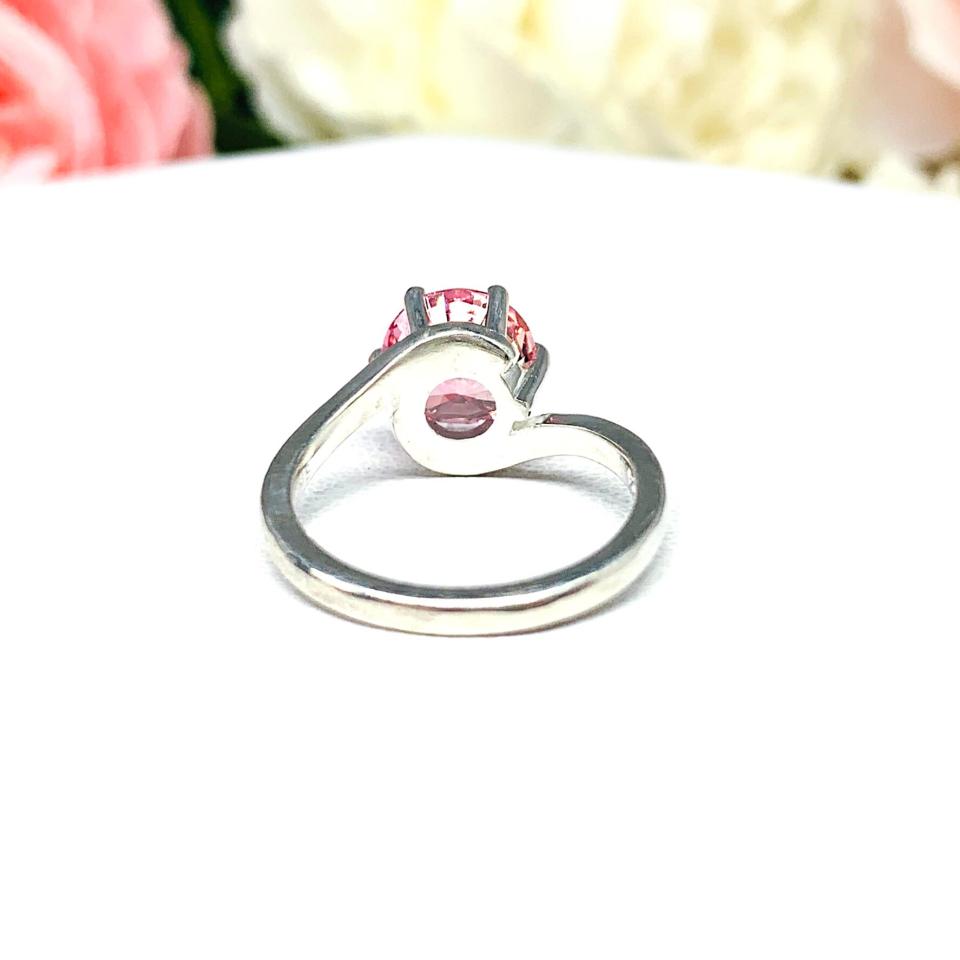 Lab Padparadscha Sapphire 8mm Round Ring Size 5