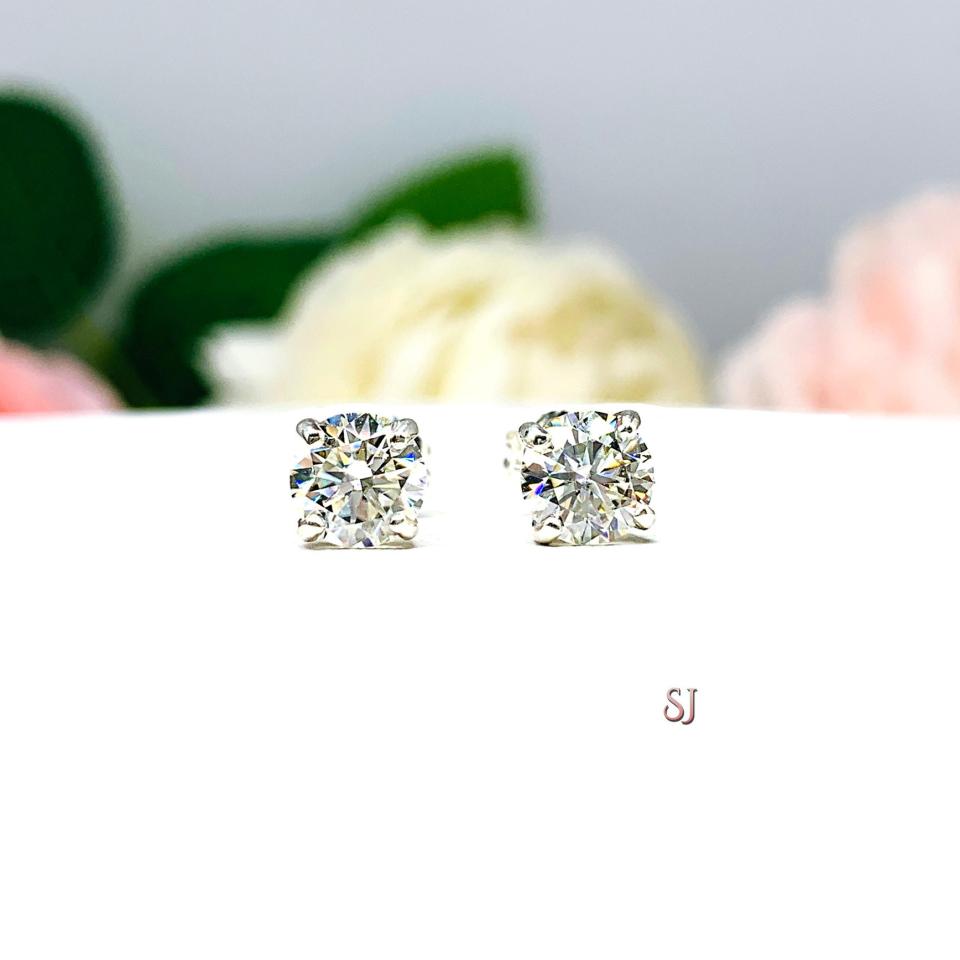 Round Moissanite Stud Earrings - Sterling Silver settings - April Birthstone Alternative - Authentic stones