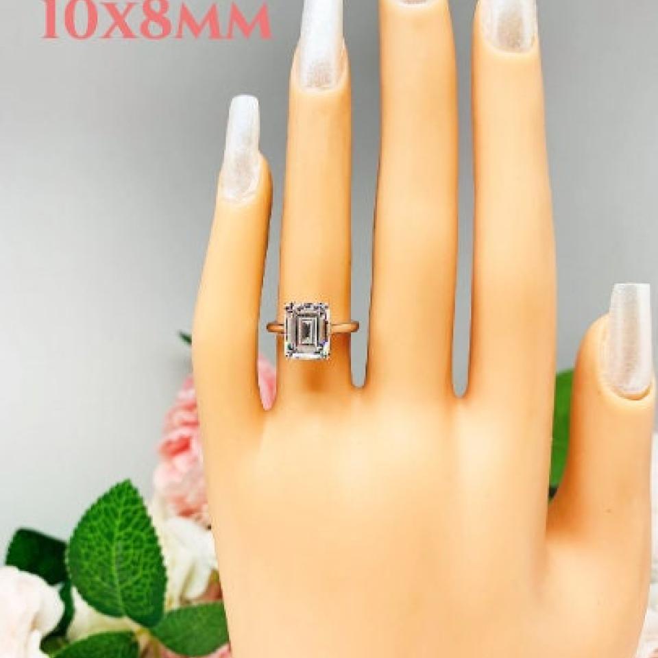 Emerald-Cut CZ Engagement Ring • 10x8mm, Sterling Silver, Size 4.75