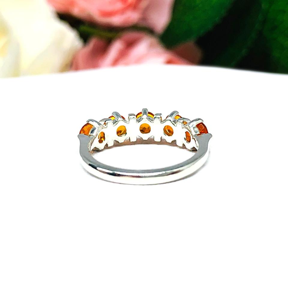 Natural Mexican Fire Opal Round Five Stone Ring