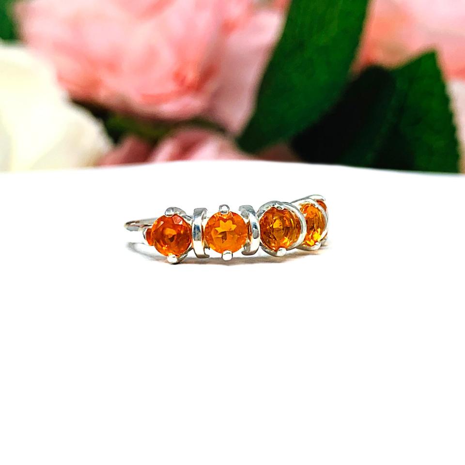 Natural Mexican Fire Opal Round Five Stone Ring