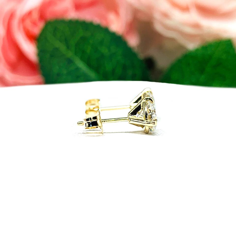 Moissanite Martini 14k Yellow Gold Stud Earrings - Authentic round moissanite - Solid gold settings - FREE 3RD DAY UPS
