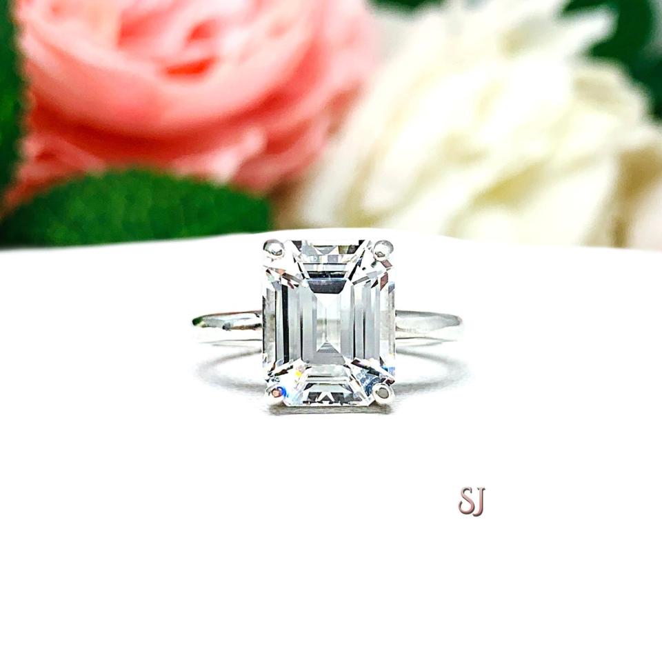 Lab White Sapphire 10x8mm Emerald Cut Ring