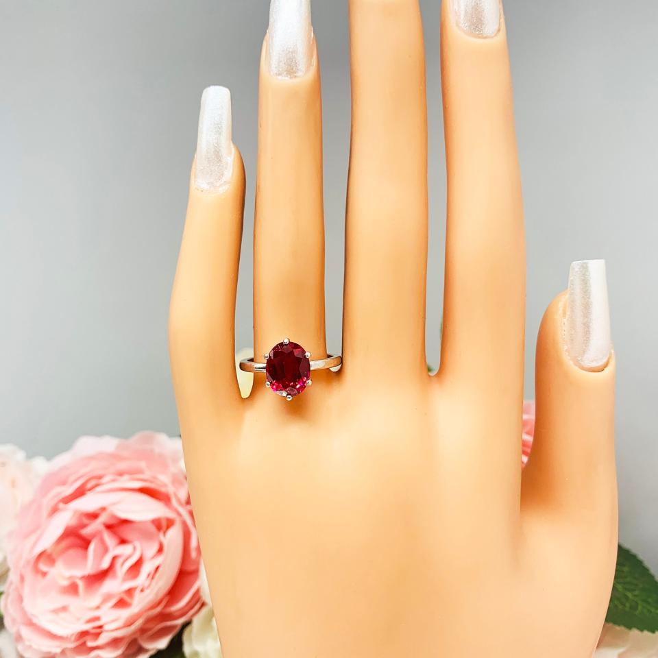 Lab Created Ruby Oval Six Prong Ring Sterling Silver