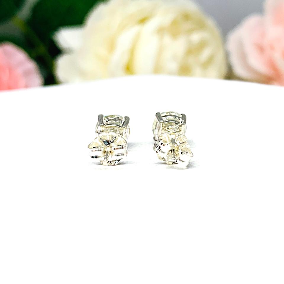 Round Moissanite Stud Earrings - Sterling Silver settings - April Birthstone Alternative - Authentic stones