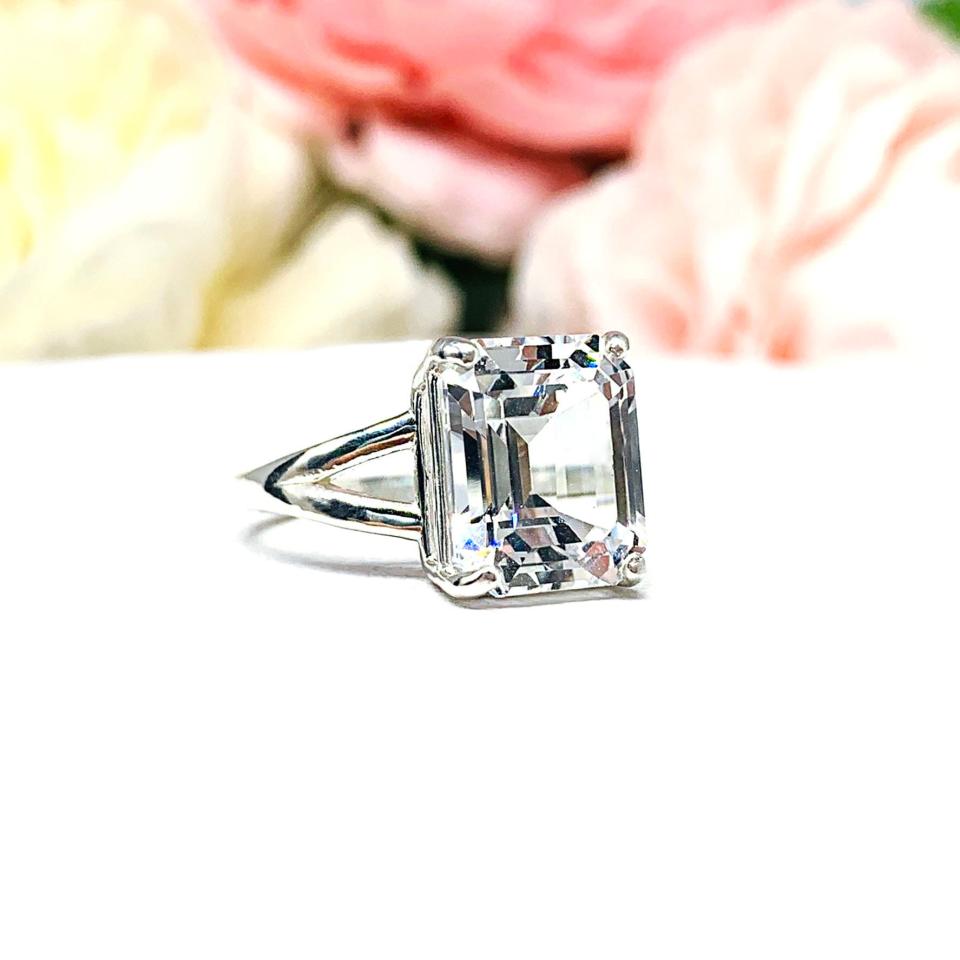 Lab White Sapphire 11x9mm Emerald Cut Ring