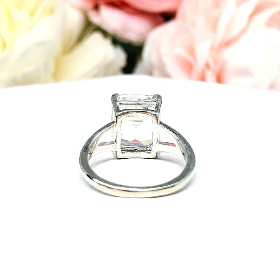 Lab White Sapphire 11x9mm Emerald Cut Ring