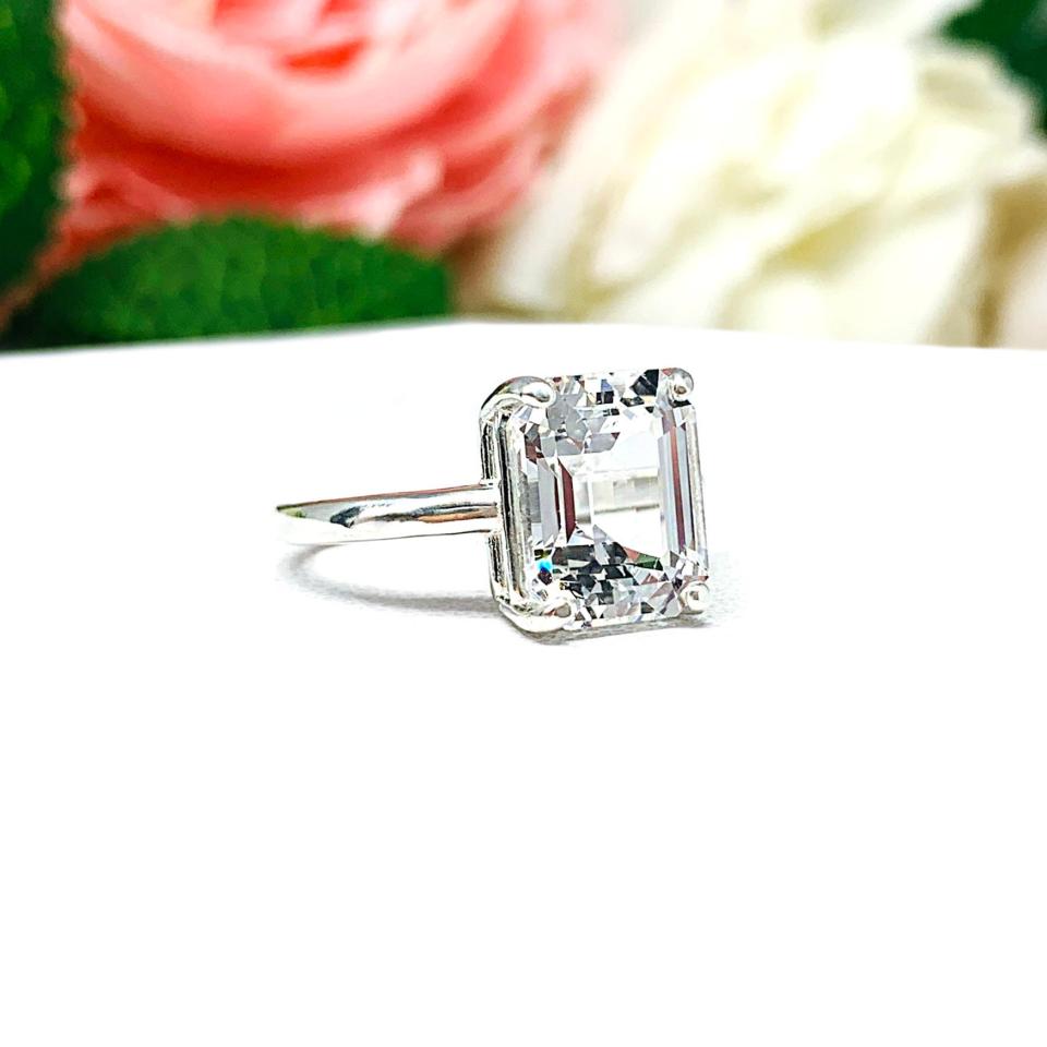 Lab White Sapphire 10x8mm Emerald Cut Ring