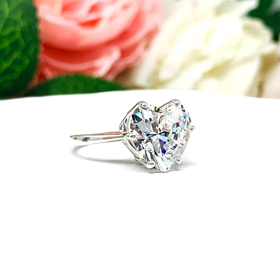 Heart Cubic Zirconia Six Prong Cathedral Engagement Ring
