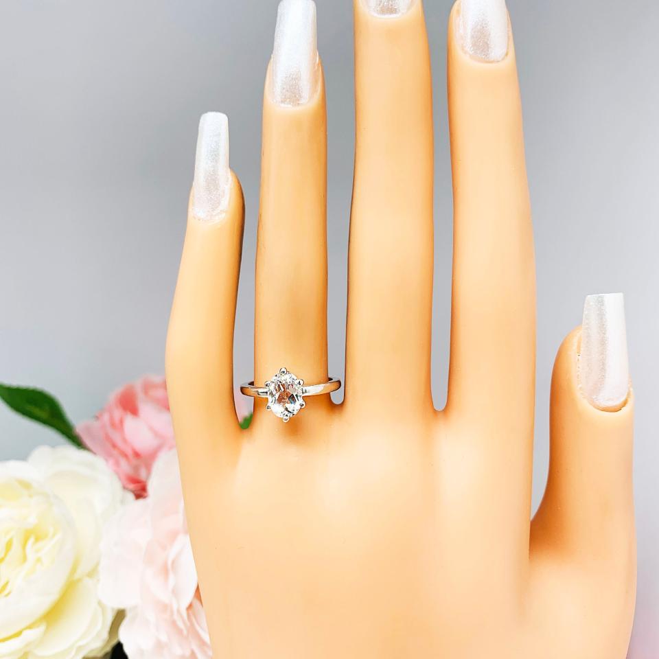 Natural White Topaz Oval Solitaire Ring - 6 prong sterling silver setting