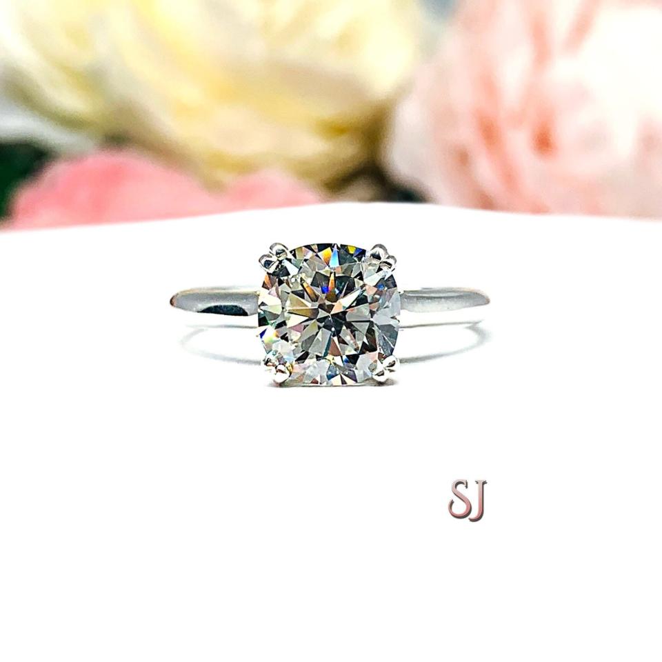Cushion 8mm Near Colorless CZ Split Prong Engagement Ring