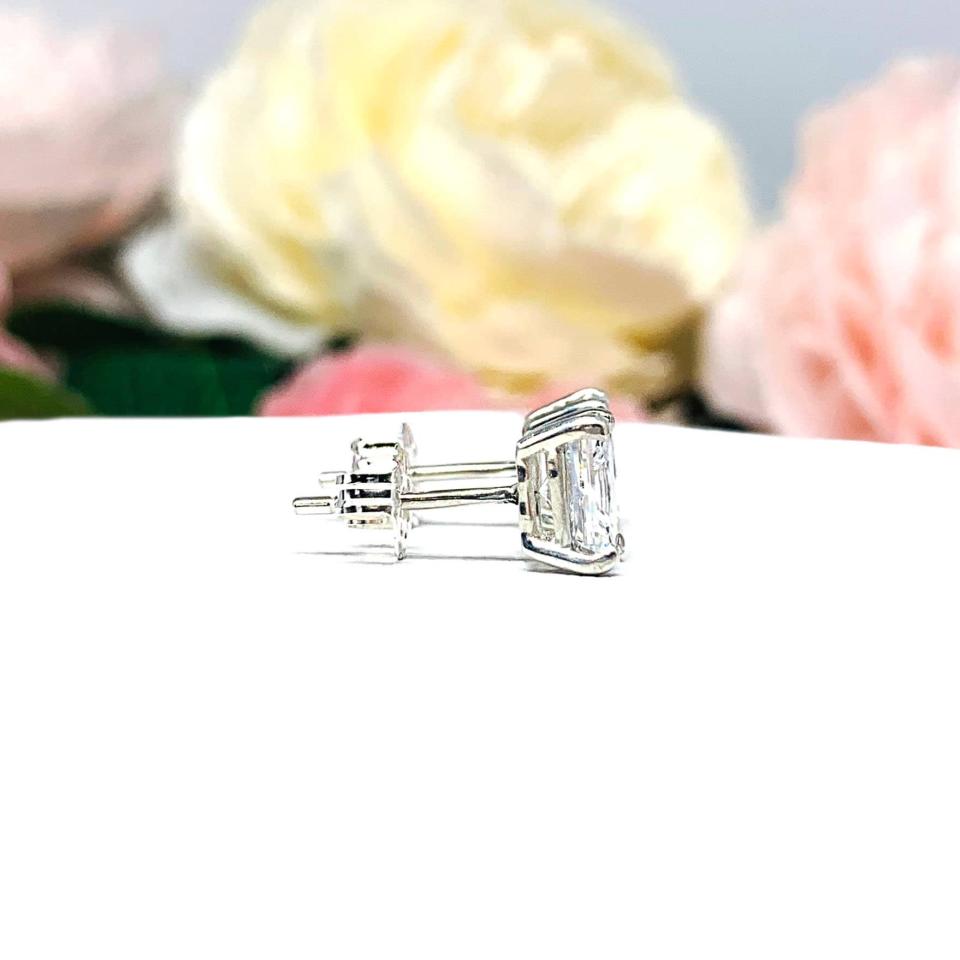 Radiant Cut Cubic Zirconia Stud Earrings - 6A quality czs - Sterling silver basket settings