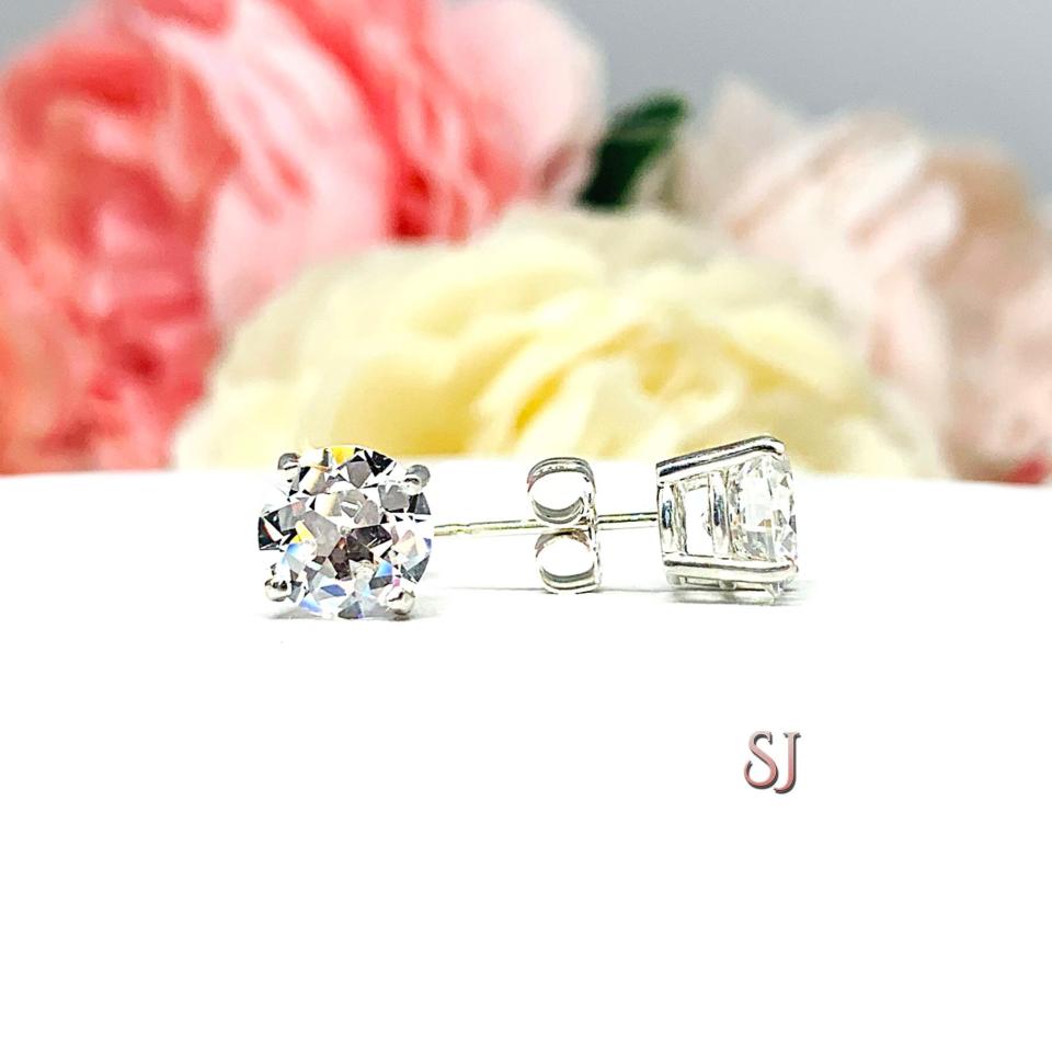 Old European Cut Cubic Zirconia Basket Stud Earrings
