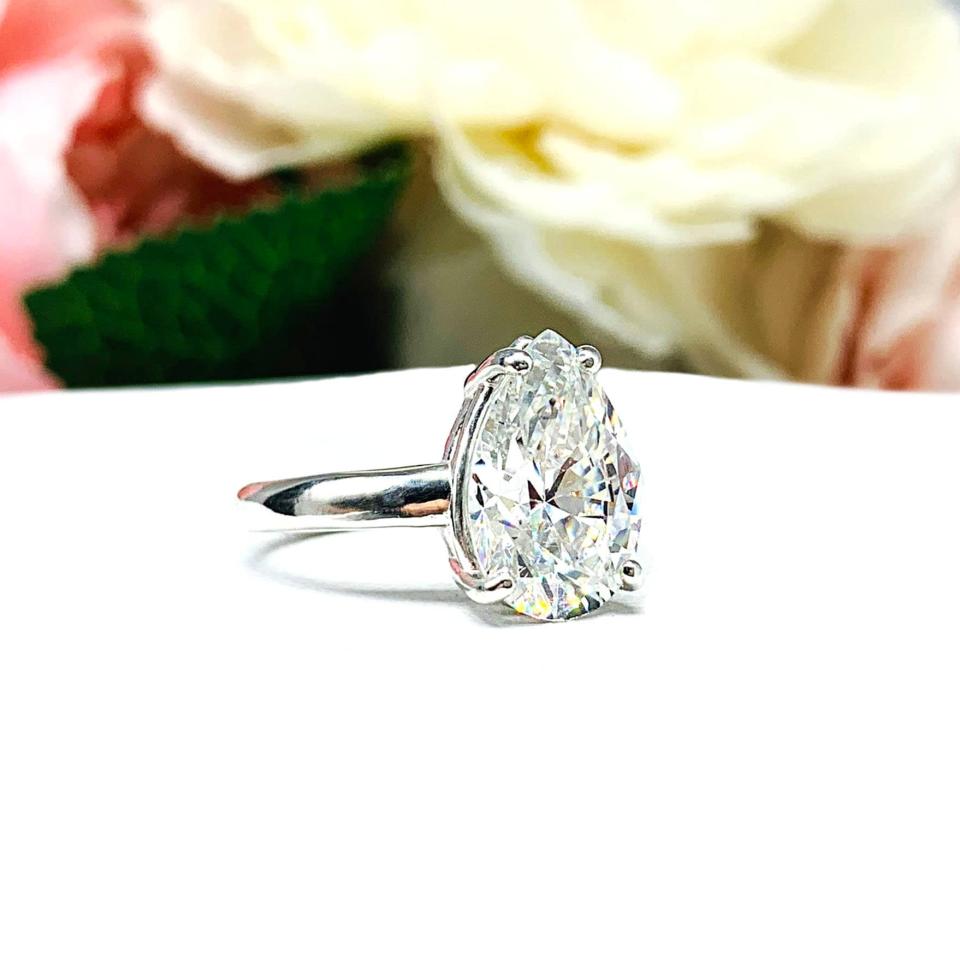 Pear Near Colorless 13x9mm CZ Wide Band Engagement Ring