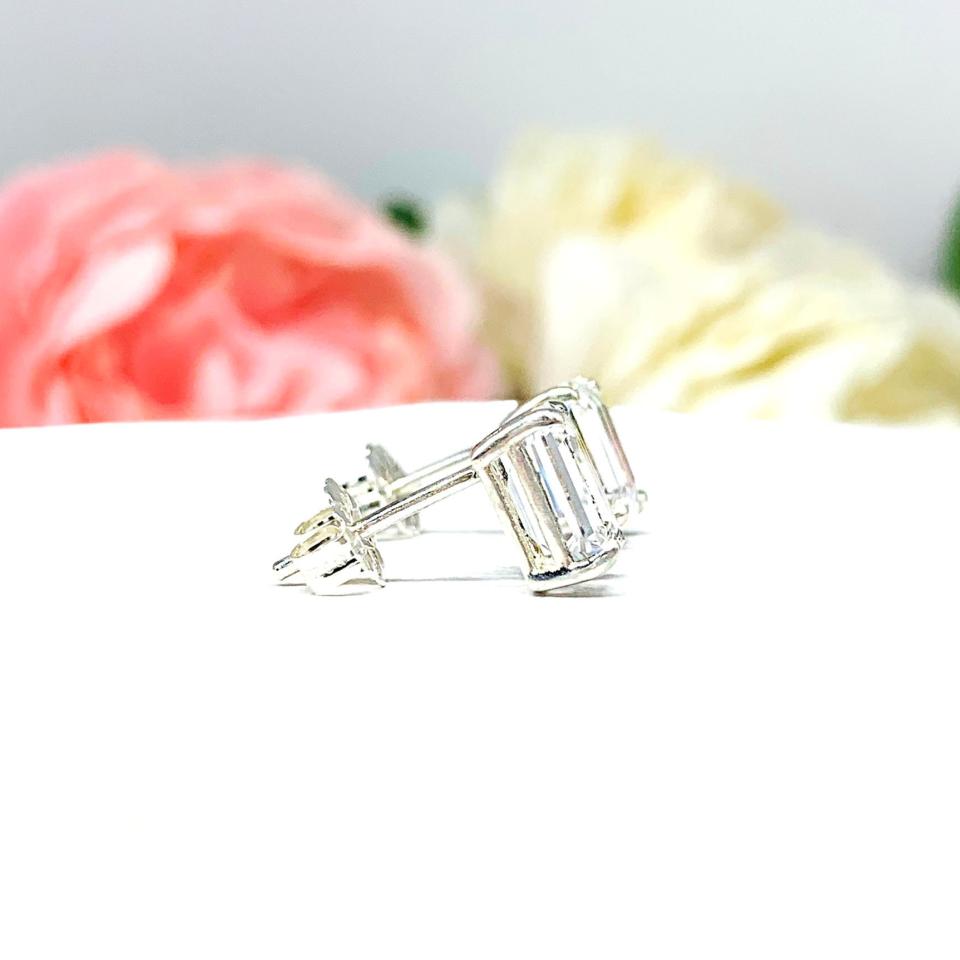 Lab White Sapphire Emerald Cut Stud Earrings