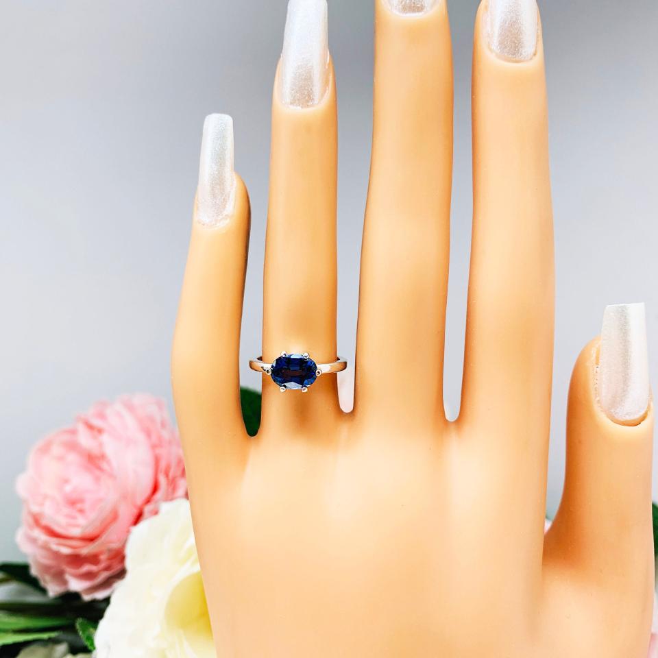 Lab Blue Sapphire Oval East West Horizontal Set Ring