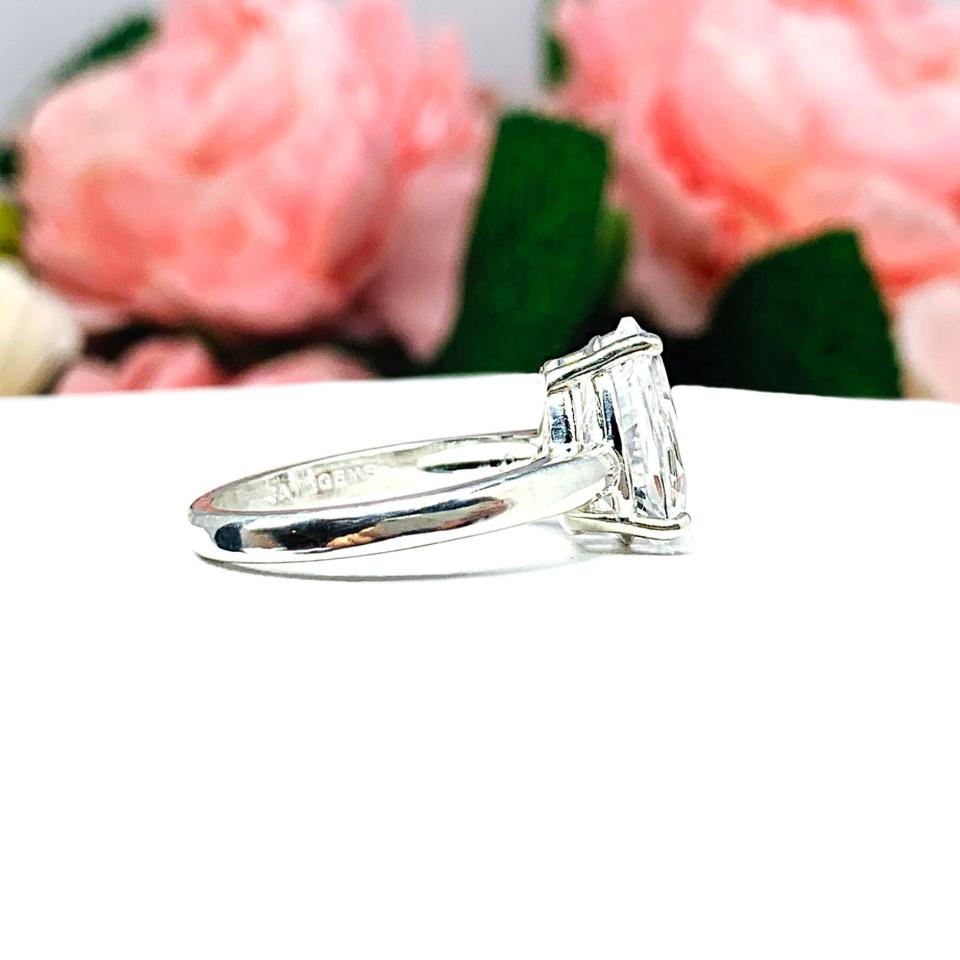 Lab White Sapphire Pear Engagement Ring 3mm Wide Band